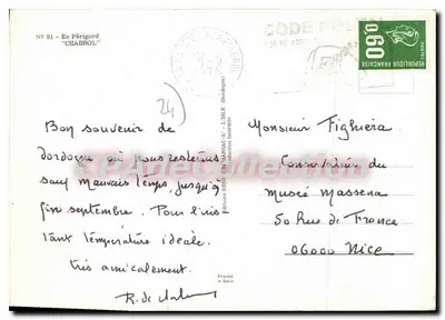 Mężczyzna pijący w chacie — Périgord — Chabrol, nr 91 — Rewers