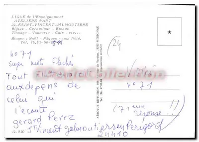 Atelier de arte em Saint-Vincent-Jalmoutiers — Ligue de l'Enseignement — editor Aérouve Diffusion — Verso