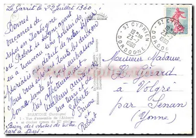 Brantôme — Widok klasztoru i romańskiego dzwonnika z XI wieku — Éditions Modernes Théocjas — Rewers
