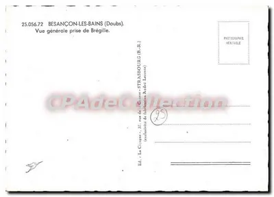 Besançon-les-Bains — vista geral tirada de Brégille — La Cigogne, editor Strasbourg — Verso