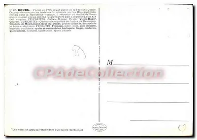 Doubs — Ilustrowana kartka pocztowa z mapą, zabytkami i osobistościami — Wydawca Blenel & Jougouery, nr 25 — Rewers