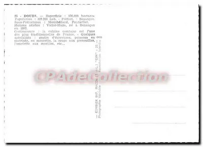 Doubs — Carta postal panorâmica com mapa detalhado e atrações turísticas — Verso
