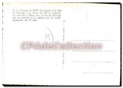 Barragem de BORT — Corrèze — visão geral com sifão e cidade de Grange — Verso