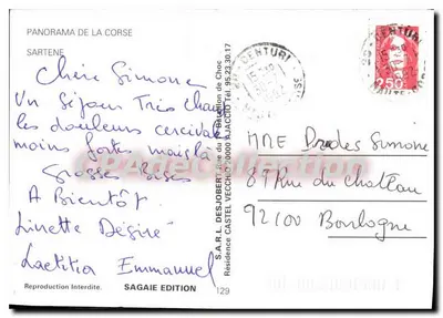 Panorama da Corse — Sartène — S.A.R.L. Desjobert, SAGAIE ÉDITION, n°129 — Verso