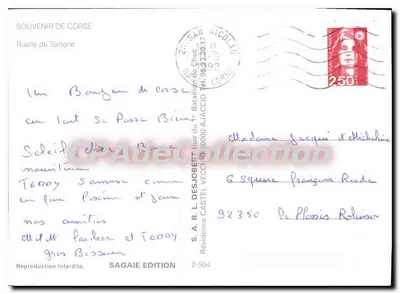 Sartène — ulica malownicza z wozem na osiołka — SAGAIE ÉDITION, n°2-504 — Rewers