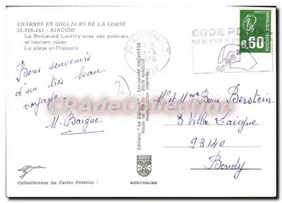 Ajaccio Bellu — widok z bulwary Lantivy i plaży Saint-François — Wydawnictwo 'La Cigale' IRIS — Rewers
