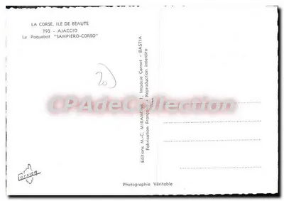 Korsyka, wyspa piękności — Parowóz "Sampiero-Corsio" — Wydawnictwo M.-C. Miramont — Rewers
