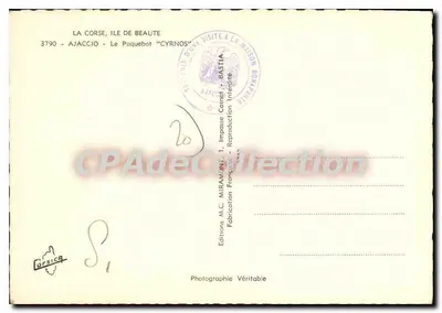 Ajaccio - Korsyka. Statek pasażerski w portowym — Éditions M.C. Miramont, Bastia — Rewers