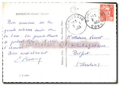 Bonifacio (Corse) - Le port — Éditions d'Art, n° I.B. 6336 — Verso