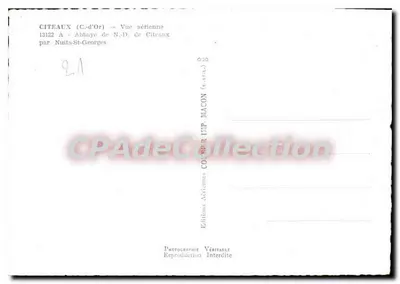 Cîteaux (C.-d'Or) — Widok z lotu ptaka z klasztoru Notre-Dame de Cîteaux — przez Nuits-St-Georges — Rewers