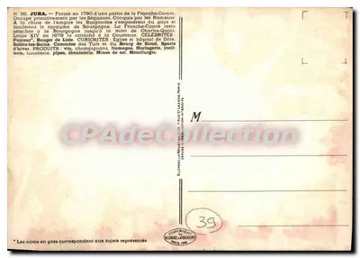 Jura — Carta ilustrada das comunas e curiosidades — editor Blondel Larouge, n°39 — Verso