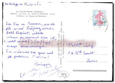 A Abadia de Baume-les-Messieurs — Nas Proximidades de Lons-le-Saunier (Jura) — Éditions de l'Est, n°39 — Verso