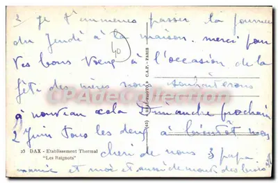 डैक्स - थेरमल स्थापना 'लेस रेन्गोट्स' — नदी के ऊपर का दृश्य — प्रकाशक C.A.P. - संख्या 25 — पीछे