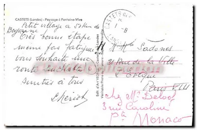 Castets (Landes) - Paisagem de Fontaine-Vive — Éd. d'Art VIGNET - Rép. Interdite — Verso
