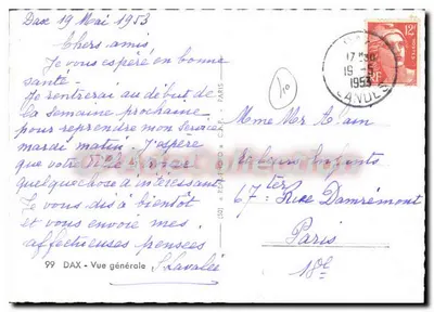 Dax — ogólne widok — Stara pocztówka nr 99 — wydawca C.A.P. — Rewers