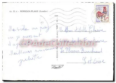 Mimizan-Plage (Landes) — widok plaży, jeziora, sosnowego lasu i obozu kempingowego — wydawca COMBIER IMP. MAGON (S.-at-L.) — Rewers