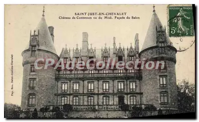 Saint-Just-en-Chevalet — Castelo de Contenson visto do Sul. Fachada do Salão — Pap. Bau. Saint-Just-en-Chevalet
