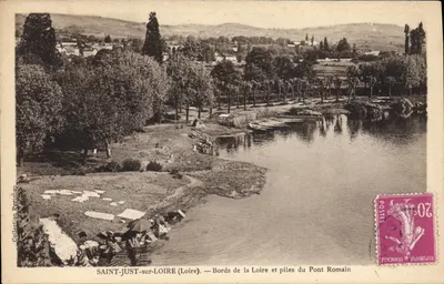 SAINT-JUST-sur-LOIRE (Loire) — Bordas do rio Loire e pilares do Ponte Romano — Edição La Giguecène, Vichy