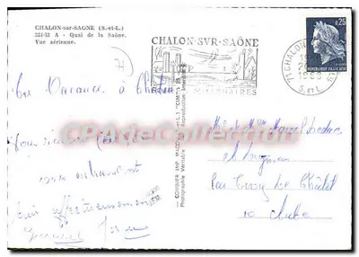 Chalon-sur-Saône — Widok z lotu ptaka brzegu Saôny — Stara pocztówka deCollection — Rewers