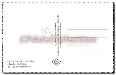 Côte d'Azur — La Ciotat — O Porto e os Faróis — A. Tardy Photo - Editora — Verso