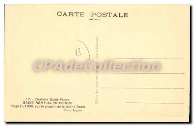 Oratório de São Pedro — Erguido em 1808, no caminho da Grande Draio — Edição dos Amigos do Oratório, Aix-en-Provence — Verso