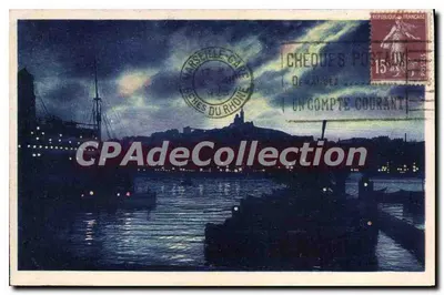 Night view of the port of Marseille — Unknown publisher, series number not visible