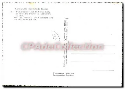 Marseille (Bouches-du-Rhône) — Widok z lotnictwa na Stary Port, nabrzeże Belgię, Canebière — Wydawnictwo Lotnicze 'ACM' Combier — Rewers