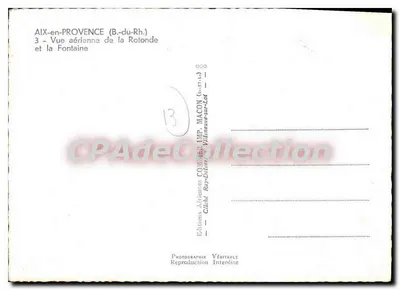 Aix-en-Provence — widok z lotu ptaka Rotondy i fontanny — Wydawnictwo Aériennes COMMER MACON — Rewers