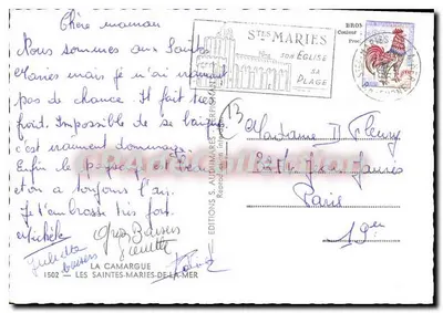 Les Saintes-Maries-de-la-Mer — vista aérea e cavaleiros — Éditions S. Audimares — Verso