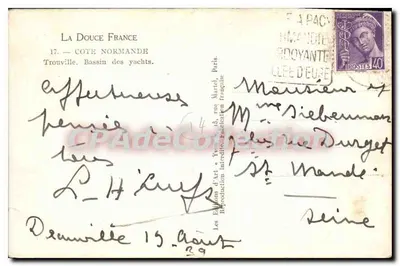 Trouville — Bassin dos iates — Les Éditions d'Art 'Yvon', Paris — Verso