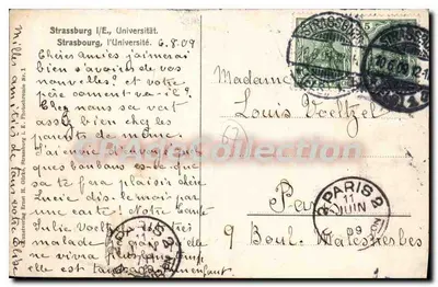 Estrasburgo — Ponte sobre o canal e edifício universitário — editor H. Gütz e n° de série 1 — Verso