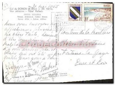 Przełęcz Donon (B-Rhin) — Widok z lotu — Hotel Velleda — Wydawca: Giray — Licencja S N° 59 — Rewers