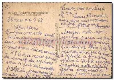Obernai i jego otoczenie — widok z placu z fontanną i kościołem — wydawca Hachette (Bas-Rhin) nr 67.348.108 — Rewers