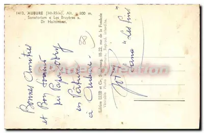 Aubure (Haut-Rhin) — Sanatorium « Les Bruyères » — Wydawnictwo LUIB i Cie, Strasbourg — Rewers