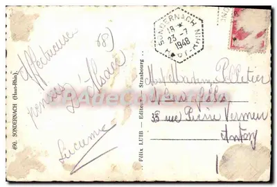 Sondernach (Haut-Rhin) — widok wsi z kościołem — Wydawca Félix LUB, nr 490 — Rewers