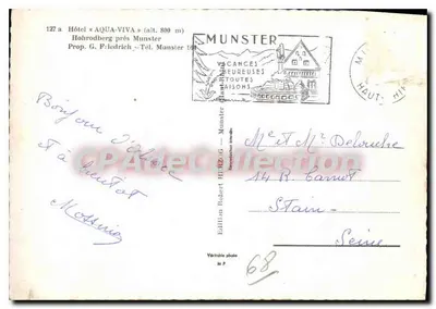 Hôtel Aqua-Viva — Hohrodberg près Munster — Édition Robert H. R. G. — Verso