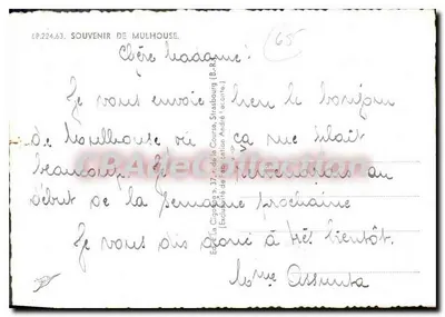 Mulhouse — Widok miasta i kobieta w lokalnym stroju — Wydawca La Cigogne, n° 68.224.63 — Rewers