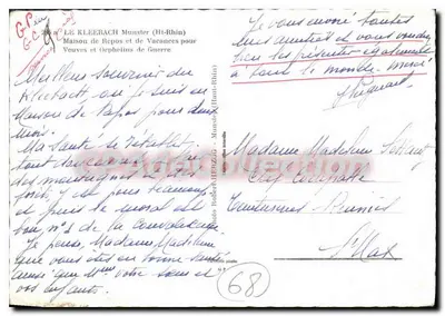 Kleebach (Haut-Rhin) — Dom Odpoczynku i Waczy dla Wdów i Orphanów Wojennych — wydawca G. Pin, nr 68 — Rewers