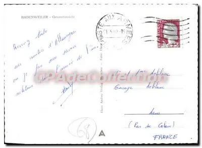 Badenweiler - Vista geral — editor Hans Andres Verlag, Munique, n°68 — Verso
