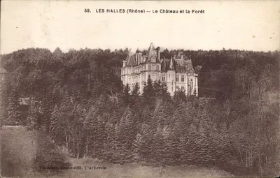 Les Halles (Rhône) — A Vista do Castelo e da Floresta — Delorme, foto-editora L'Arbresle
