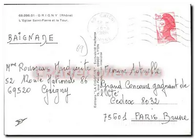 Kościół św. Piotra i Wieża — Grigny (Rhone) — Wydawnictwo 'LA CIGOGNE' — Rewers