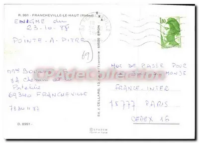 Francheville-le-Haut — vista de la iglesia, de la roca y de los comercios — Ed. J. Cellard — Reverso
