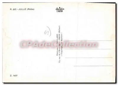 Jullié — vista da cidade, igreja, cruz, flores e rio — Edições J. Cellard — Verso
