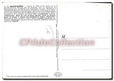 Hoog Saône — Illustratieve ansichtkaart met kaart, producten en curiositeiten — J. Pinchon — Achterkant