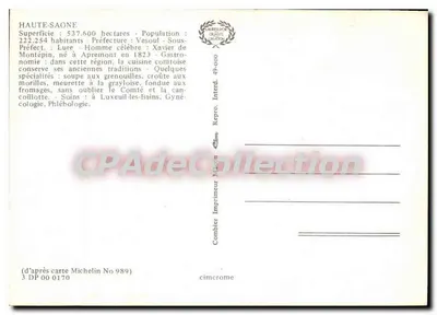Haute-Saône — Carta turística com fotos de locais — Impressor Comblier — Verso
