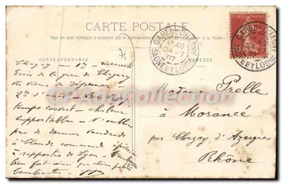 Chagny - Hotel de Ville — vista do square central com monumento — editor De Farrand, 41, Rue Centrale, Bourg (Ain) — Verso