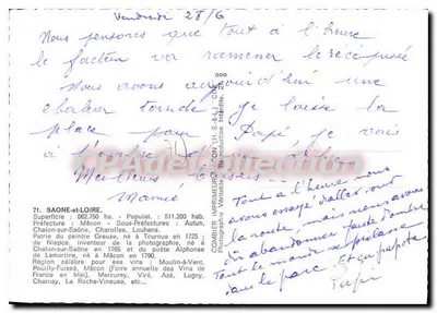 Saône-et-Loire — Turystyczna karta pocztowa z mapą i zdjęciami miejsc — Wydawca Macon — Rewers