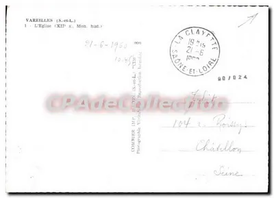 Vareilles — Igreja do século XII — Coabrier Imp. Mâcon — Verso