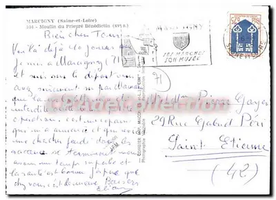 Bilhete postal semimoderno Marcigny Saone et Loire Moulin du Priere Benedictin XVI s — Verso