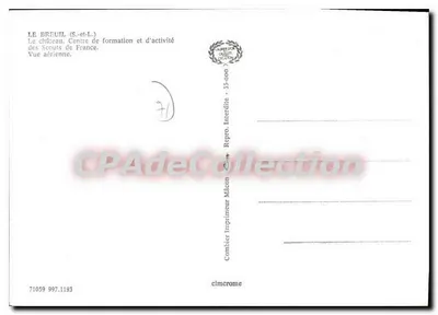 Półnowoczesna pocztówka Le Breuil S et L Zamek Centrum szkolenia i działalności Scoutów Francji Widok z powietrza — Rewers